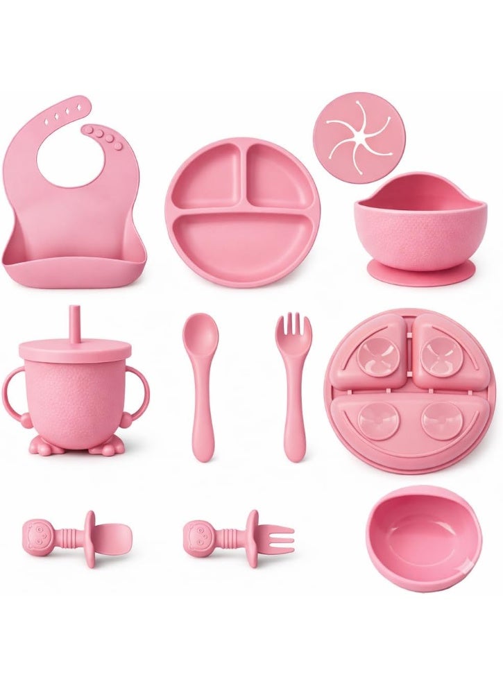 أل أيه بريشوس مجموعة سيليكون لإطعام الأطفال | مستلزمات الفطام الذاتي للأطفال تتضمن أوعية شفط وأطباق مقسمة، ومريلة قابلة للتعديل، وأدوات طعام للأطفال (ملاعق وشوك)، وكوب | أساسيات تغذية الأطفال - Image 1